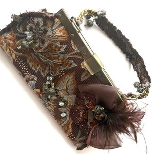 Mary Frances Elegant Brown Floral Clutch